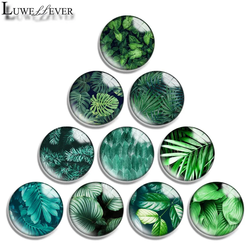 12mm 14mm 16mm 20mm 25mm 30mm 626 Grüne Blätter Mix Runde Glas Cabochon Schmuck finding 18mm
