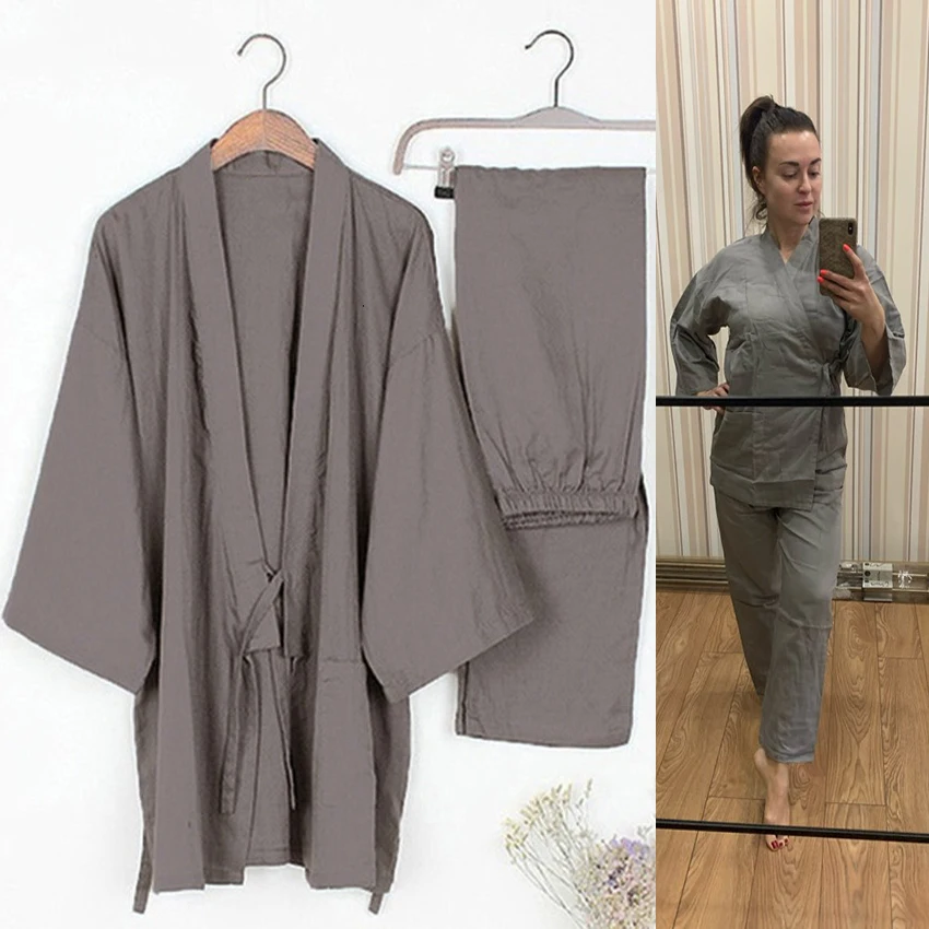 2PCS Frauen Japanischen Stil Liebhaber Kleidung Sets Kawaii Gedruckt Kimono Yukata Baumwolle