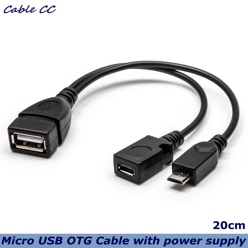 20 cm 2-in-1 OTG Micro USB Host Power Y-Splitter USB-Adapter für Micro 5-poliges männliches und weibliches Kabel Micro-Stromvers