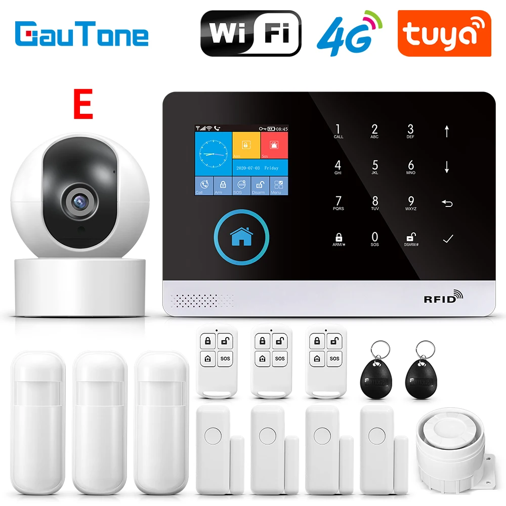 GauTone PG103 Tuya 4G 3G Alarm System GSM Home Security Mit IP Kamera Wireless Solar Sirene Unterstützung Alexa smart Leben