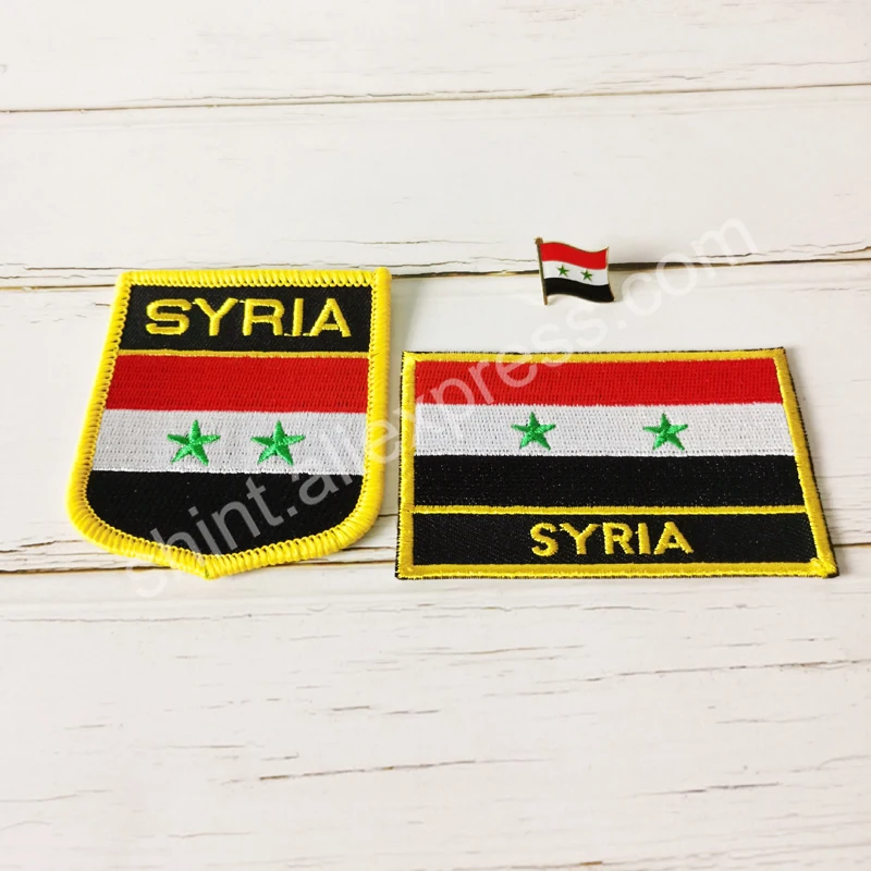 Syrien Nationalen Flagge Stickerei Patches Abzeichen Schild Und Quadratische Form Pin One Set Auf