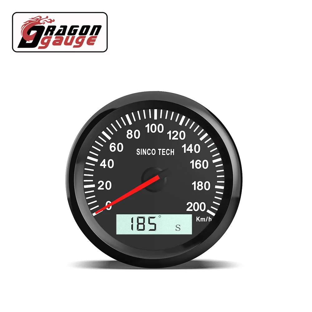 「DRAGON」 85 mm Universal-GPS-Tachometer, Zeiger, LCD-Display, Kilometerzähler, 200 km/h, mit GPS-Antenne für 12 V, 24 V, Auto, M