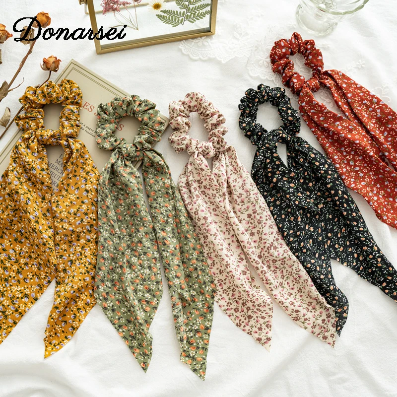 2024 neue Fashion Floral Print Frauen Haar Schal Elastische Haar Bands Haarband Bogen Haar Gummi Seile Scrunchie Mädchen Haar Kr