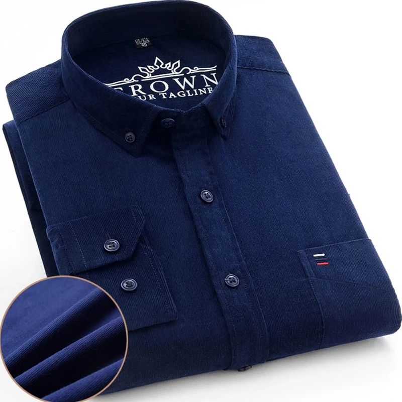 100% Cotton Plus Size 7XL Corduroy Shirt Mens Casual Long Sleeve Regular Fit Business Dress Shirts
