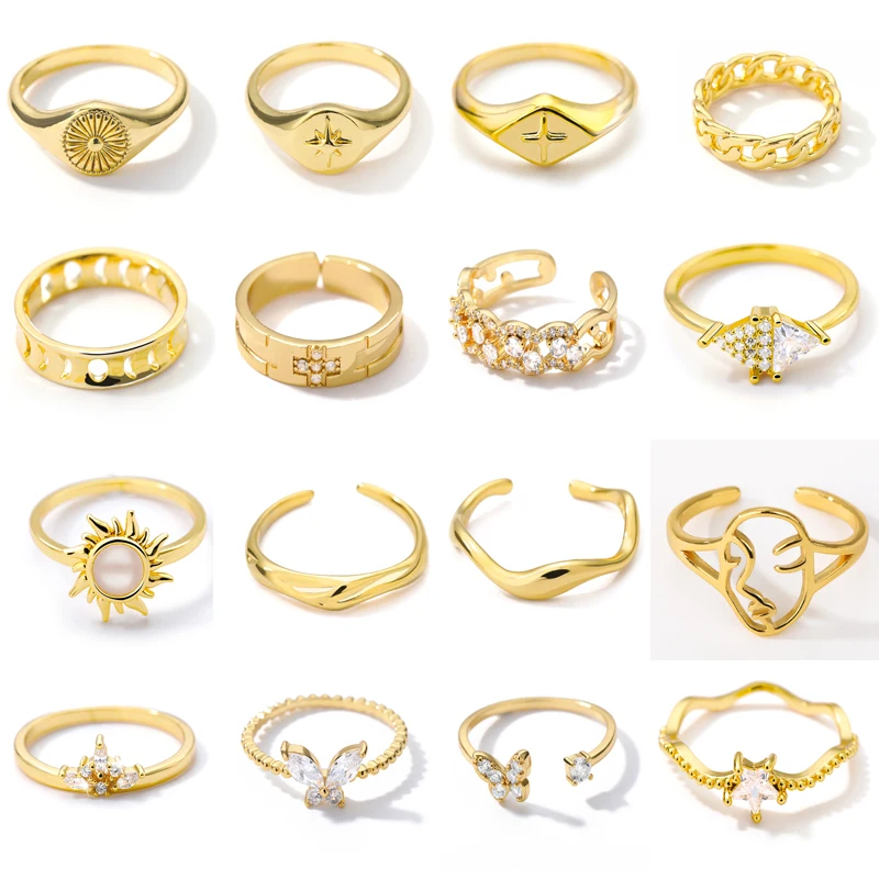Vintage Cuban Link Rings For Women Stainless Steel Mens Flower Star Crown Face Geometric Finger Ring