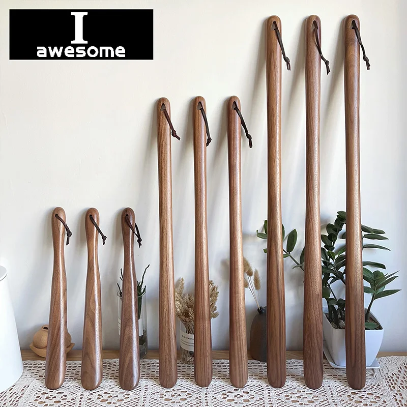 Black Walnut wooden Professional Shoe Horn Flexible Long Handle Shoehorn Useful Shoe Lifter