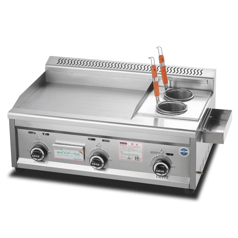 Kommerziellen Gas Bratpfanne Teppanyaki Bratpfanne Friteuse Integrierte Maschine Edelstahl