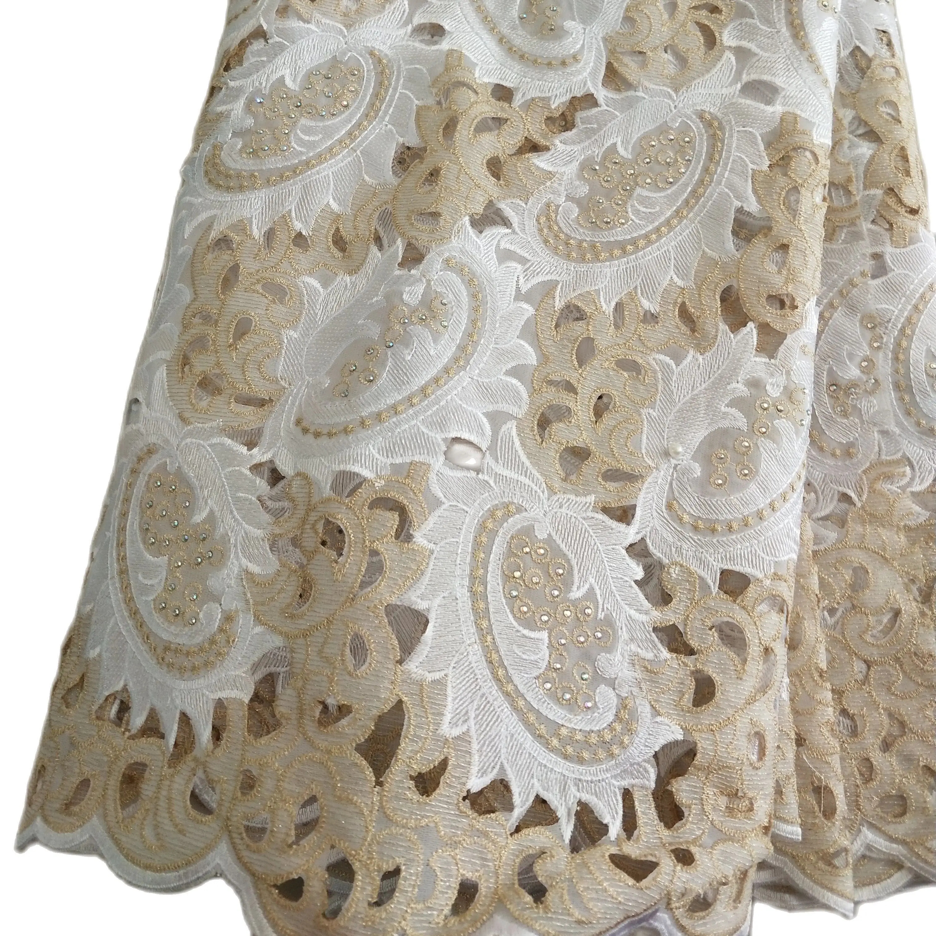 5 yards beautiful hand cut organza African lace fabric Nigeria wedding sewing embroidered fabric
