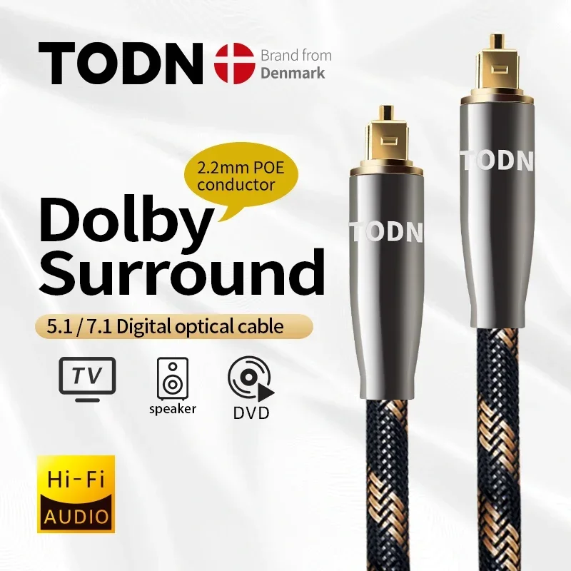TODN-Cabo de Áudio Óptico Digital, Toslink, Fibra Hi-End, Cabo de Áudio para Vídeo HIFI, DVD, TV,