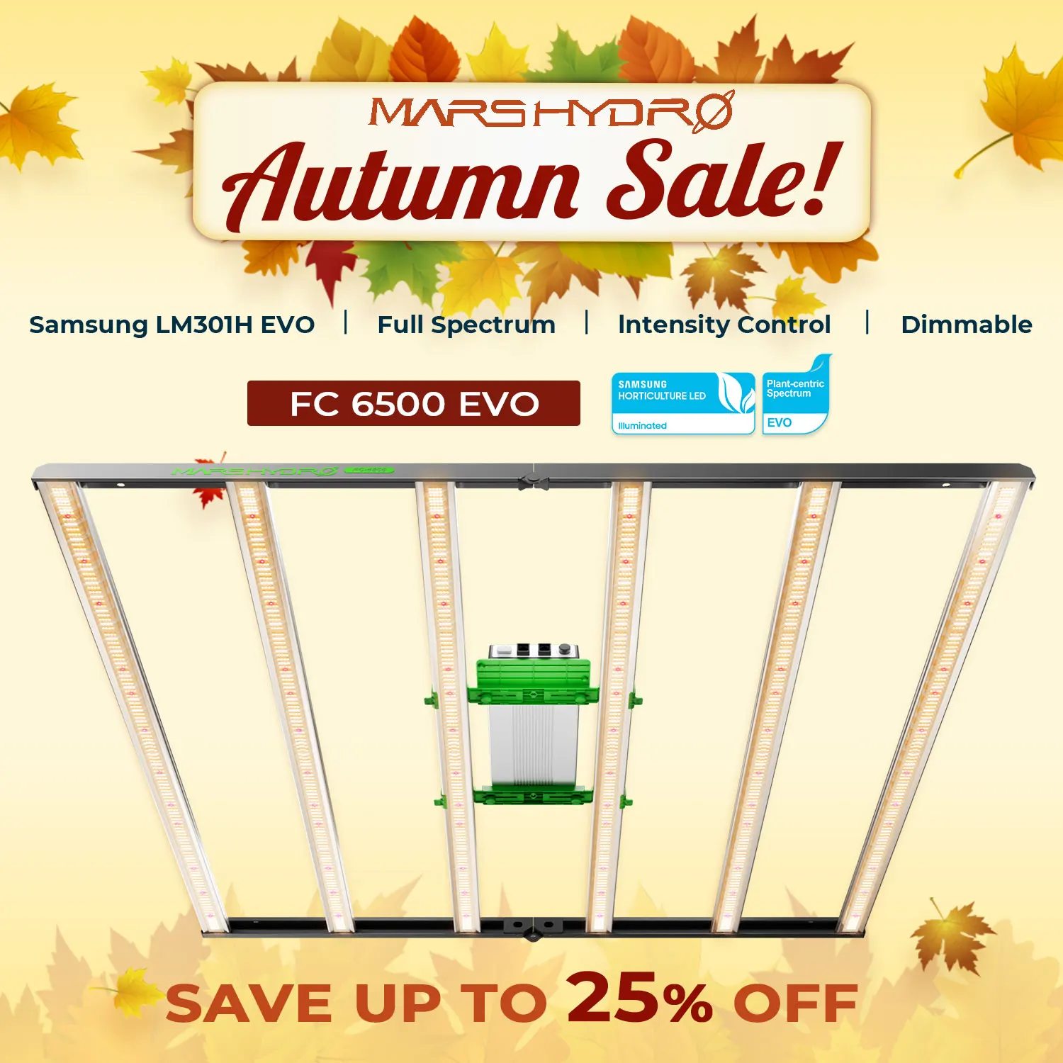 LED-Pflanzenlichtleiste Mars Hydro FC EVO 6500 Sunlike mit vollem Spektrum Samsung LM301H EVO für