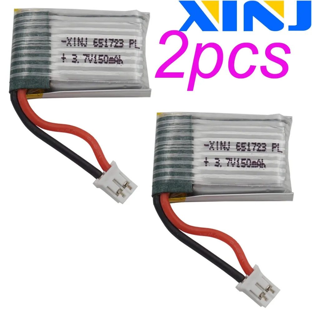 Xinj 2 pces 3.7v 150 mah 20c 2pin JST-PH 2.0mm 651723 polímero recarregável li bateria para f36 jjrc