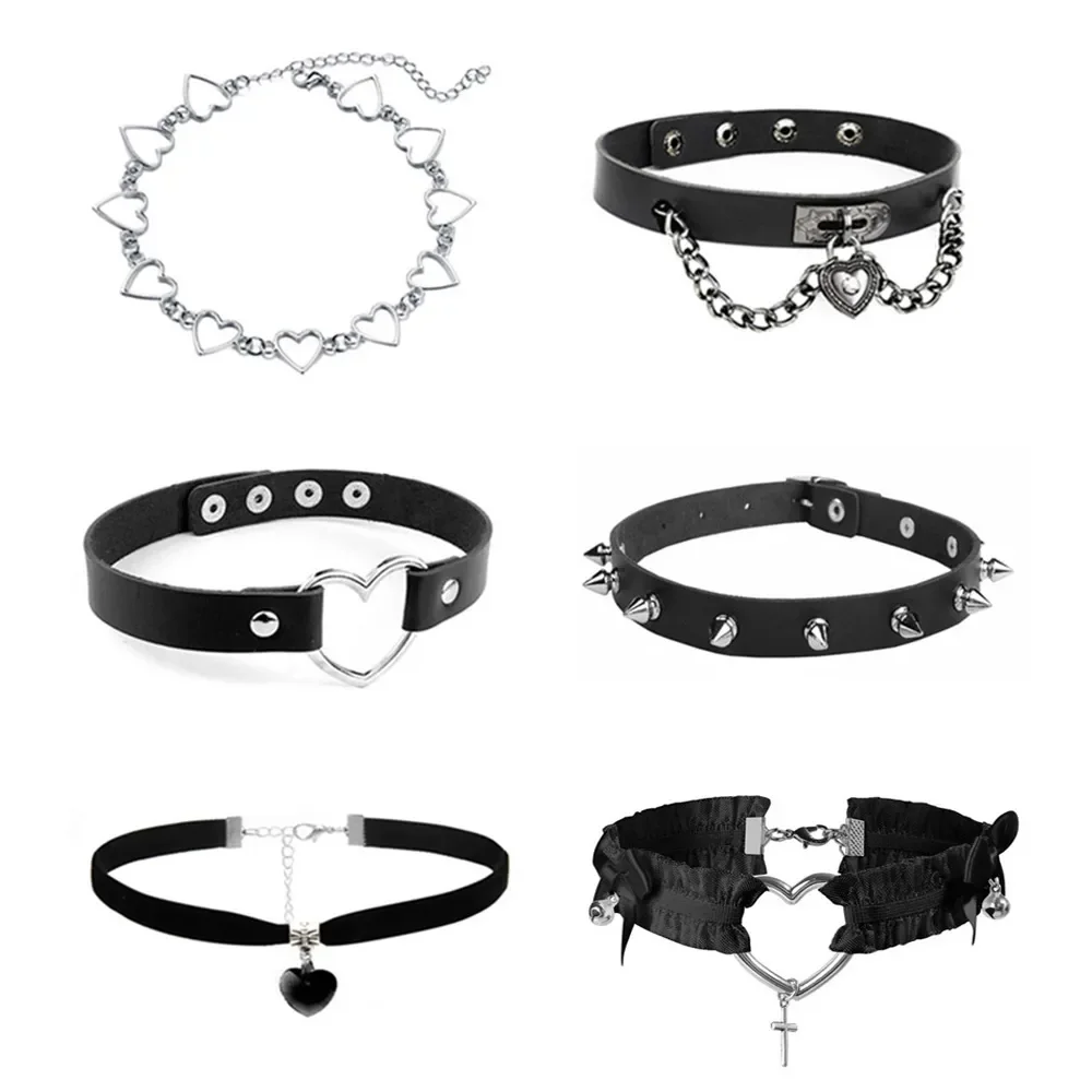 Sexy Trendy Vintage Charm Round Gothic Collar Necklaces Jewelry Gift Gothic Leather Heart Harajuku