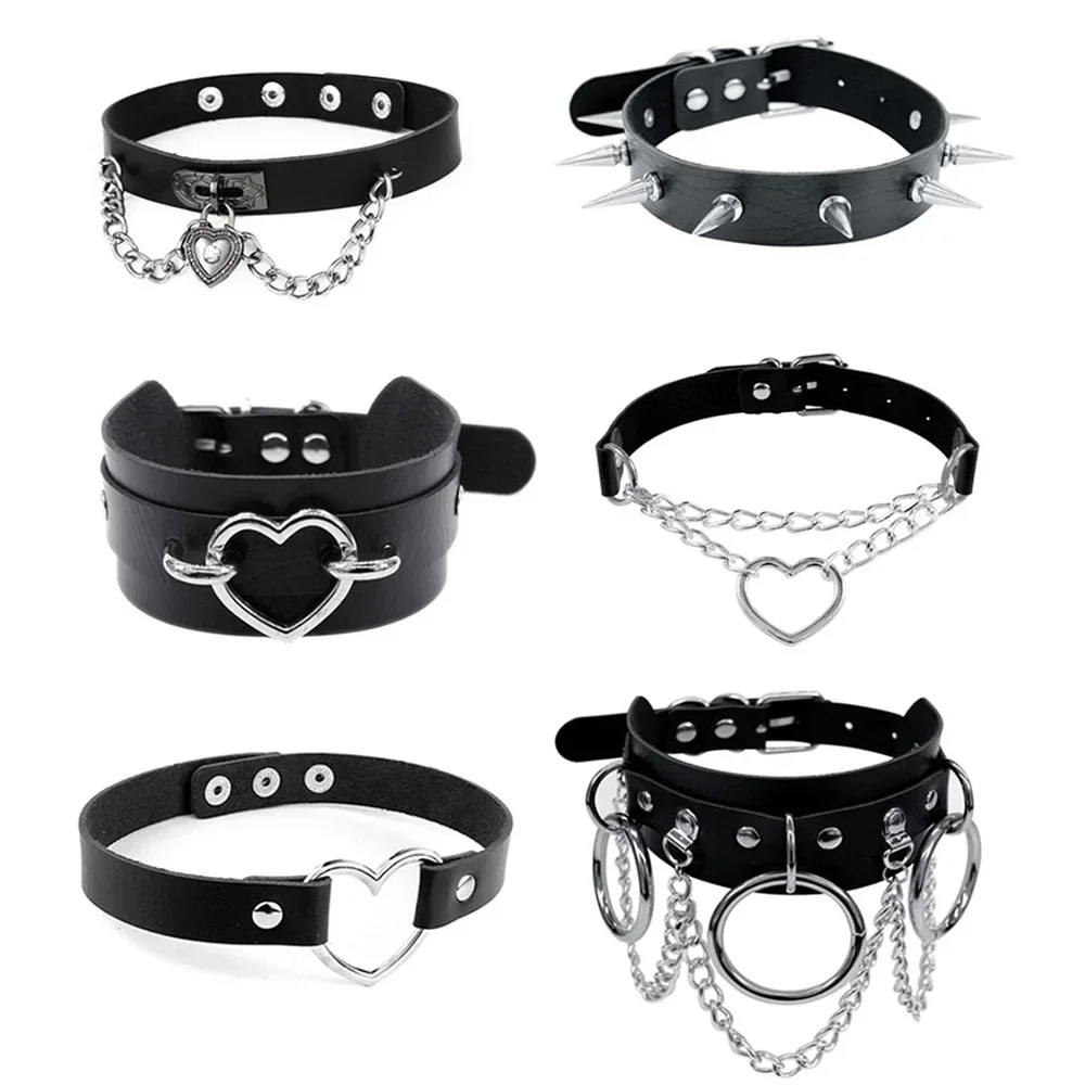 Harajuku Chocker Sexy Heart Lock Key Rivets Black Goth Punk Chokers Gothic Choker Necklace for Women