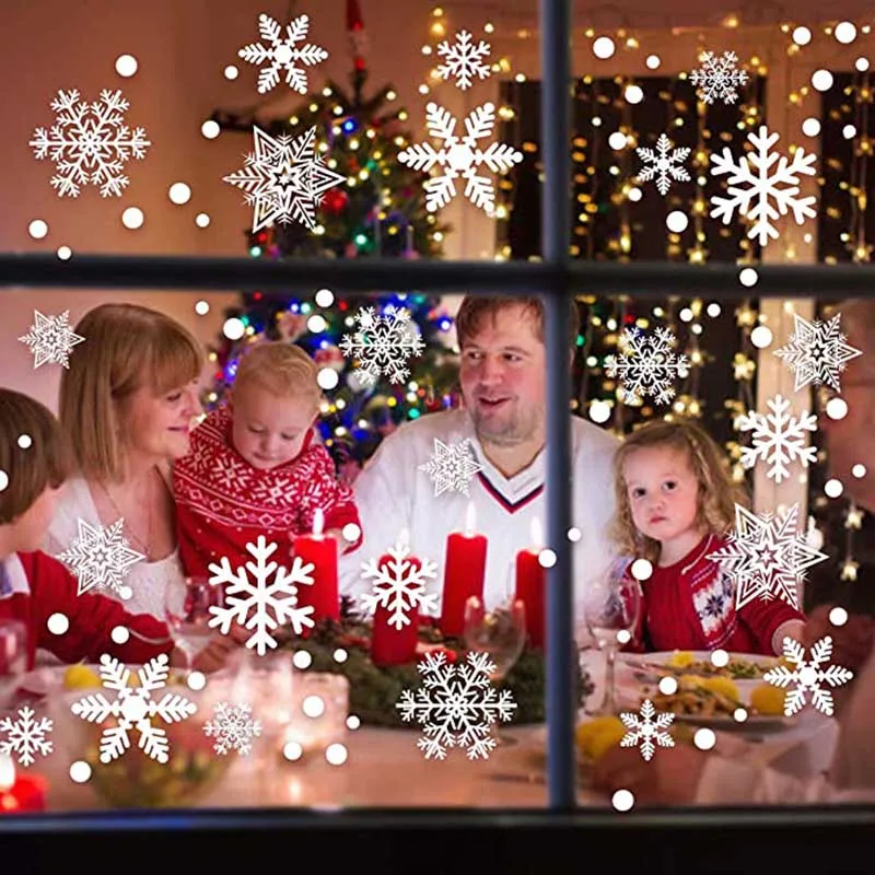 27pcs White Snowflake Window Decals Stickers Christmas New Year Winter Room Wall Stickers Merry