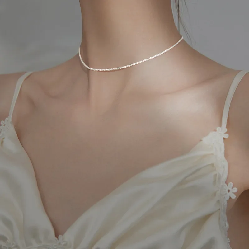Popular 925 Sterling Silver Sparkling Clavicle Chain Choker Necklace For Women Fine Jewelry Wedding