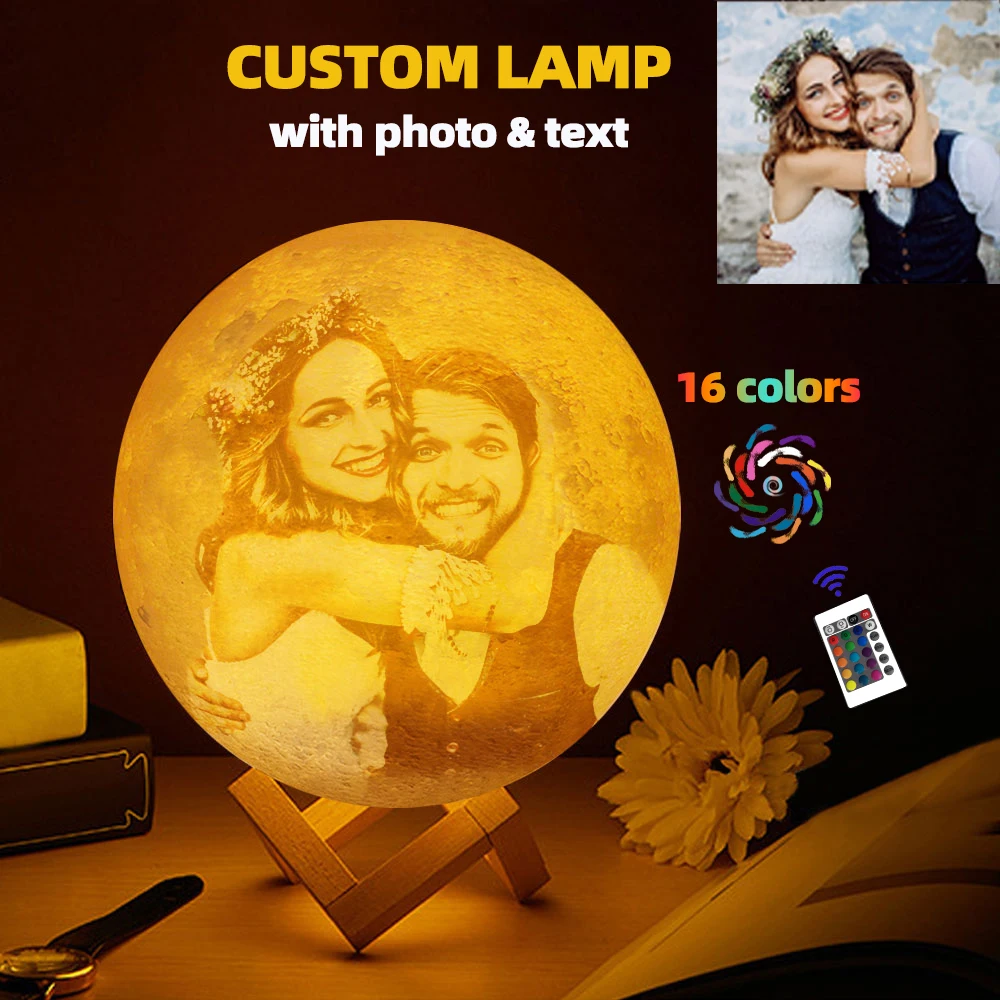 Personalized 3D Printing Moon Lamp Customized Photo Text Night Light USB Rechargeable Birthday