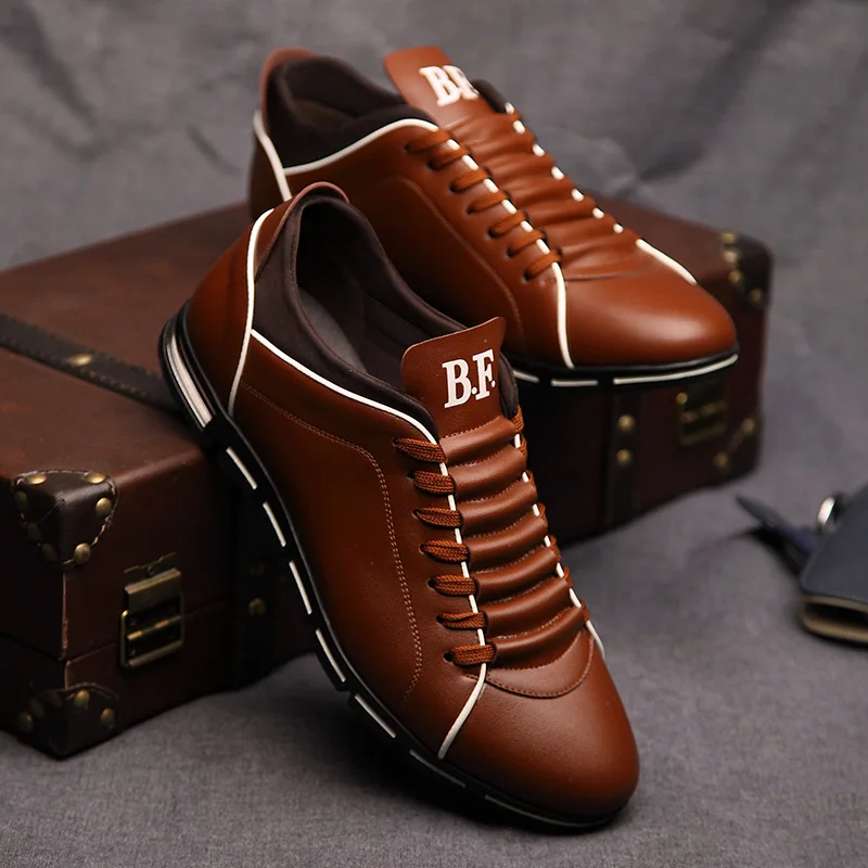 Spring Autumn New Men Shoes Casual Sneakers Fashion Solid Leather Shoes Formal Business Sport Flat