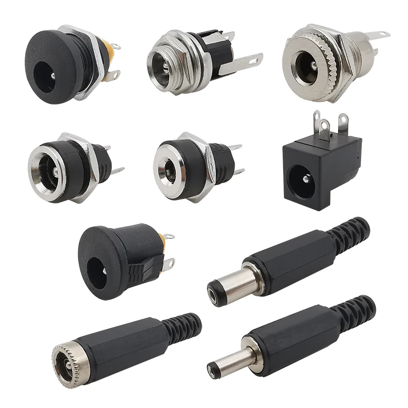 10Pcs DC Connectors 5.5x2.1mm 3.5x1.3mm DC Power Plug Male Female Jack Socket Nut Panel Mount DC