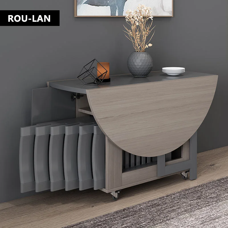 Fashion Folding Dining Table Furniture Multifunctional Round Movable Dining Table with Folding