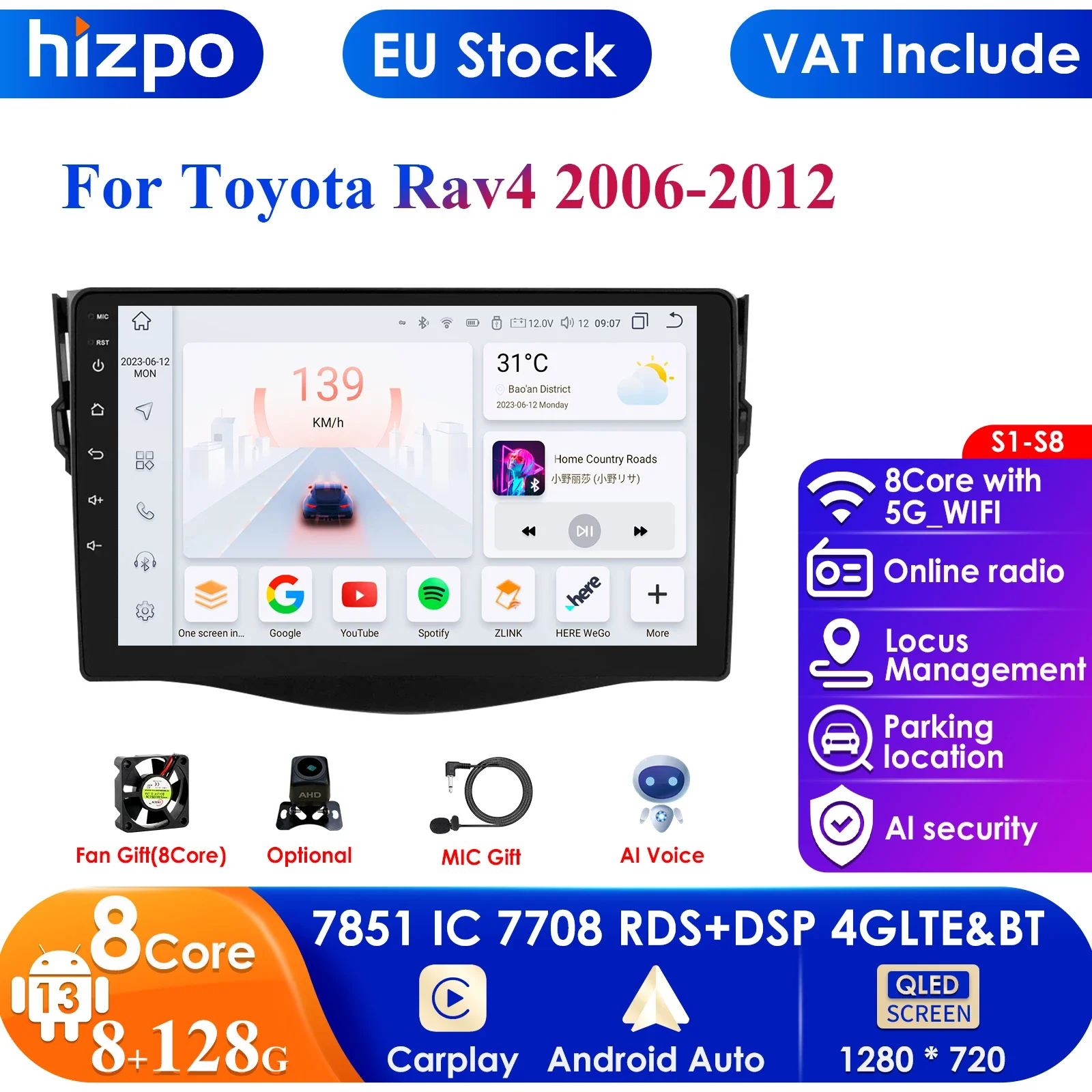 4G Auto Android GPS Navigation Player für Toyota RAV4 Rav 4 2006 2007 2008 2010 2011 2012 2DIN