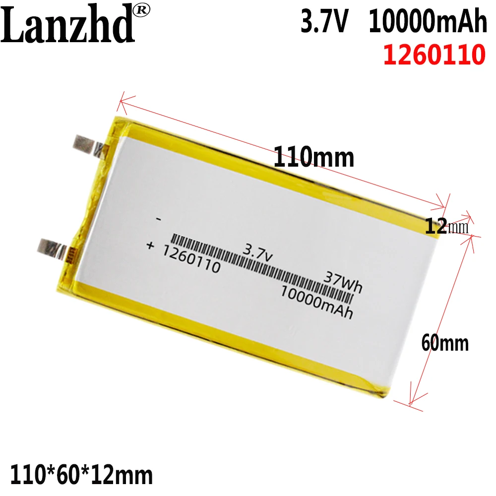 Bateria macia do pacote da bateria 3.7 mah 10000 do polímero 1260110 v li dos pces 1-12 para o banco