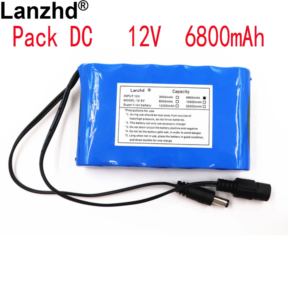 1-3 pces 12v 6800mah 18650 bateria recarregável do íon de lítio dc, apropriado para o monitor 6.8a