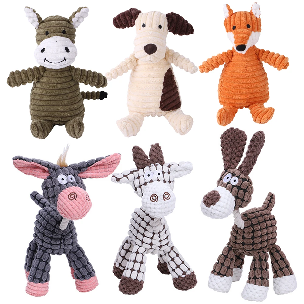 Plush Dog Toy Animals Shape Bite Resistant Squeaky Toys Corduroy Dog Toys for Small Large Dogs Puppy