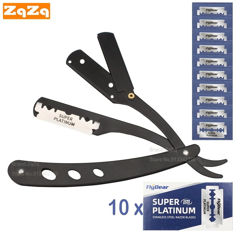 ZqZq 10 Shaving Blades and Straight Edge Razor Haircut Beard Eyebrow Shaving Tool Manual Depilation