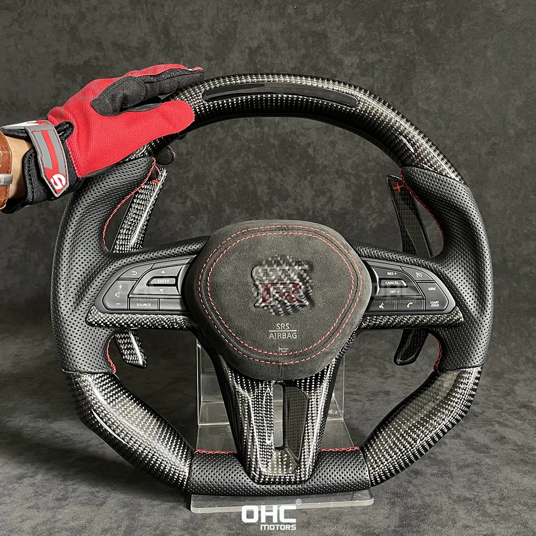 CF 100% Real Carbon Fiber LED Steering Wheel For Nissan GTR R35 Skyline Nismo GT-R Paddle Shifter