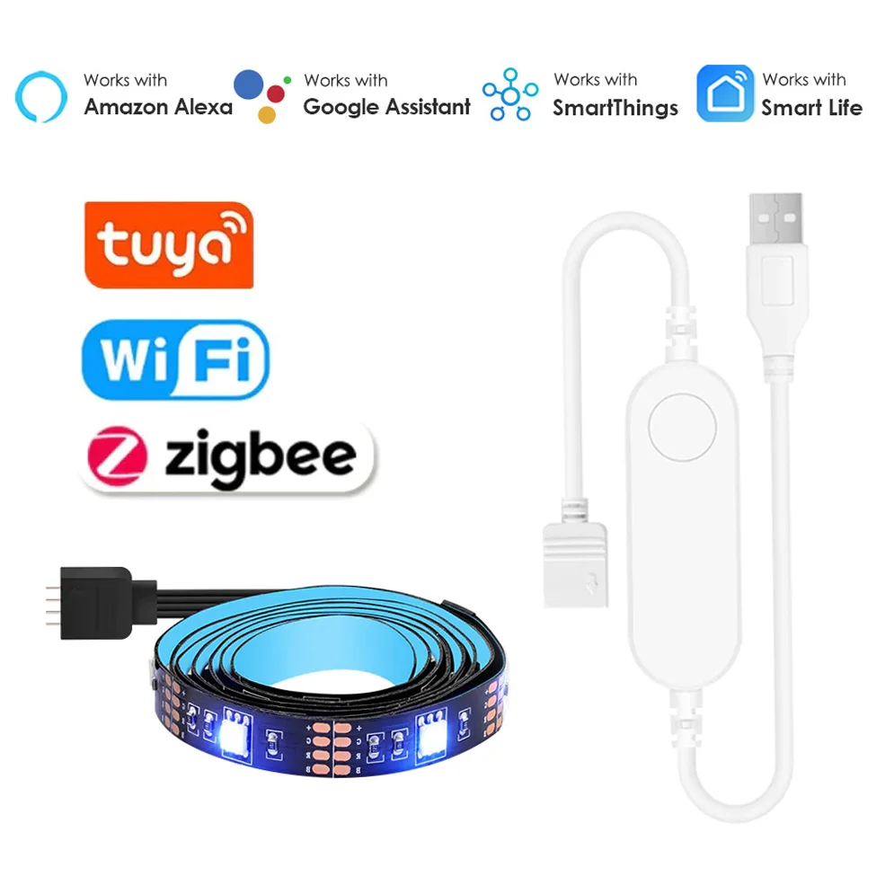 Smart Tuya Zigbee Led Strip Light Wifi USB TV Led Backlight Tape RGB Lights Works with Alexa /Zigbee