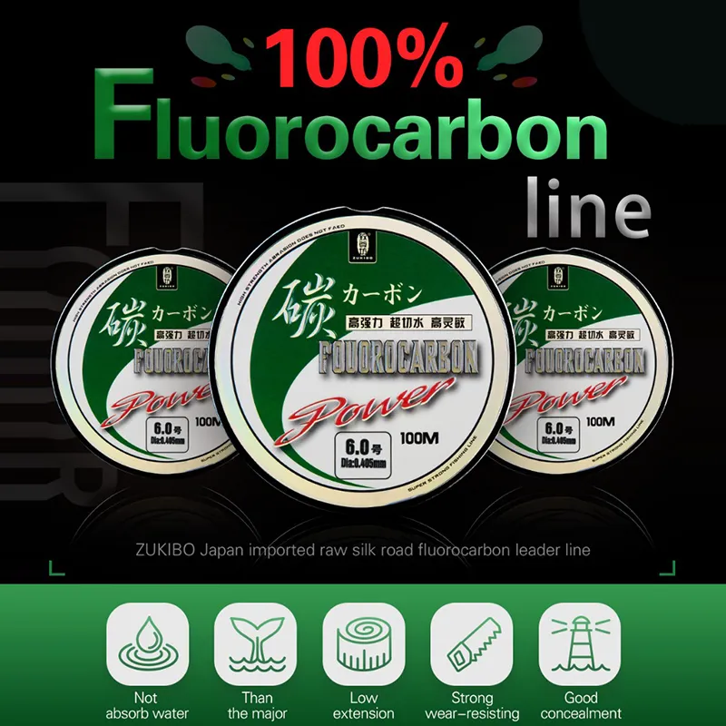 ZUKIBO 50M100M 100% Fluorocarbon Fishing Line Japanese Imported Carbon Fiber Line 1-25kg