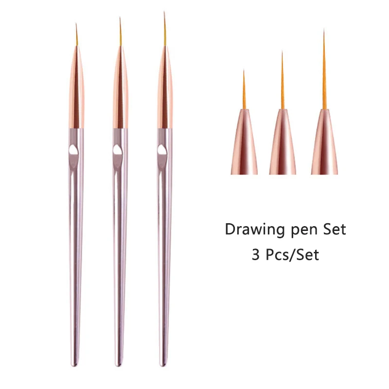 3pcs/Set Acrylic French Stripe Nail Art Line Painting Pen 3D Tips Manicure slim Line Drawing Pen UV
