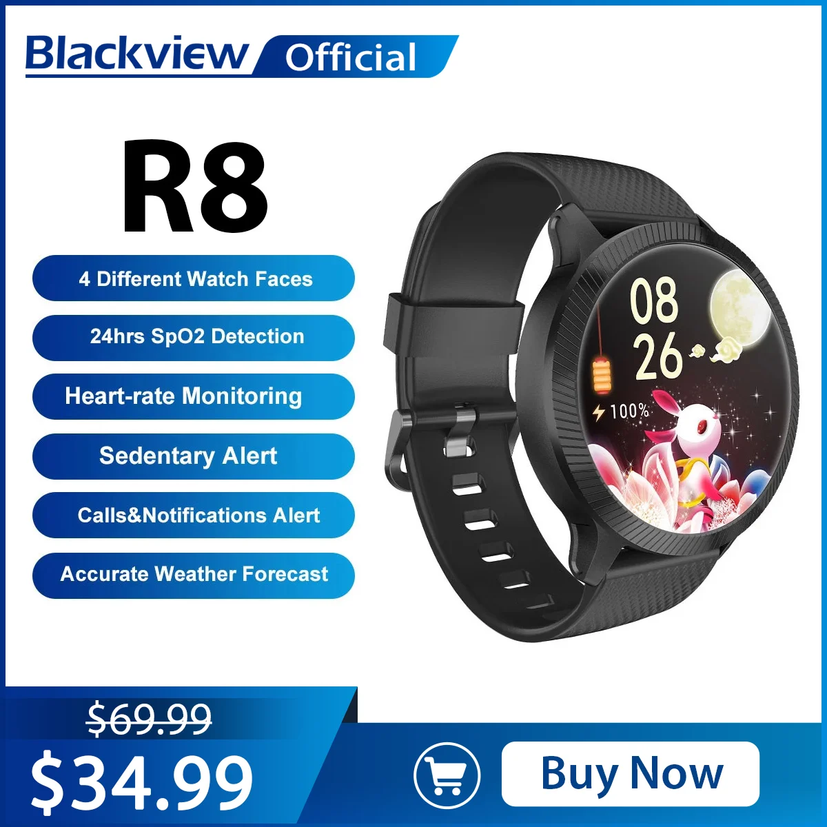 Blackview 2022 Smart Uhr R8 Herz Rate Blut Sauerstoff Gesundheit Überwachung Smartwatch Für Männer