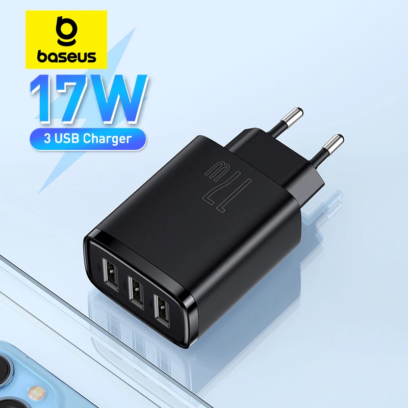 Baseus 17W Usb Lader Universele Draagbare 3 Poorten Travel Wall Adapter Draagbare Oplader Veilig