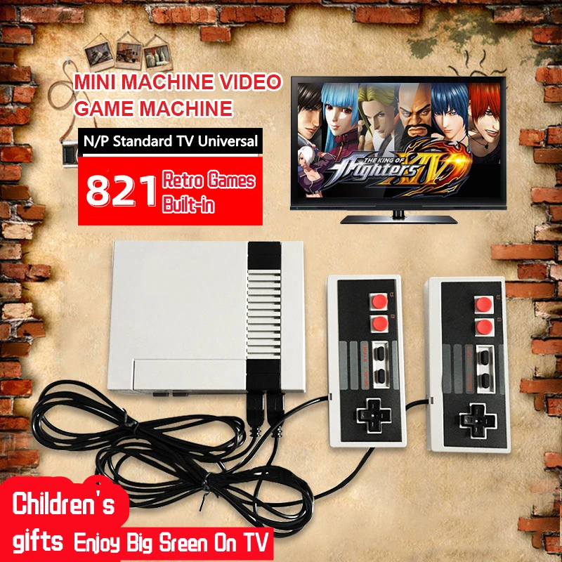 Clássico console de jogos em casa mini tv vídeo game console hd embutido 821 retro jogos suporte tv