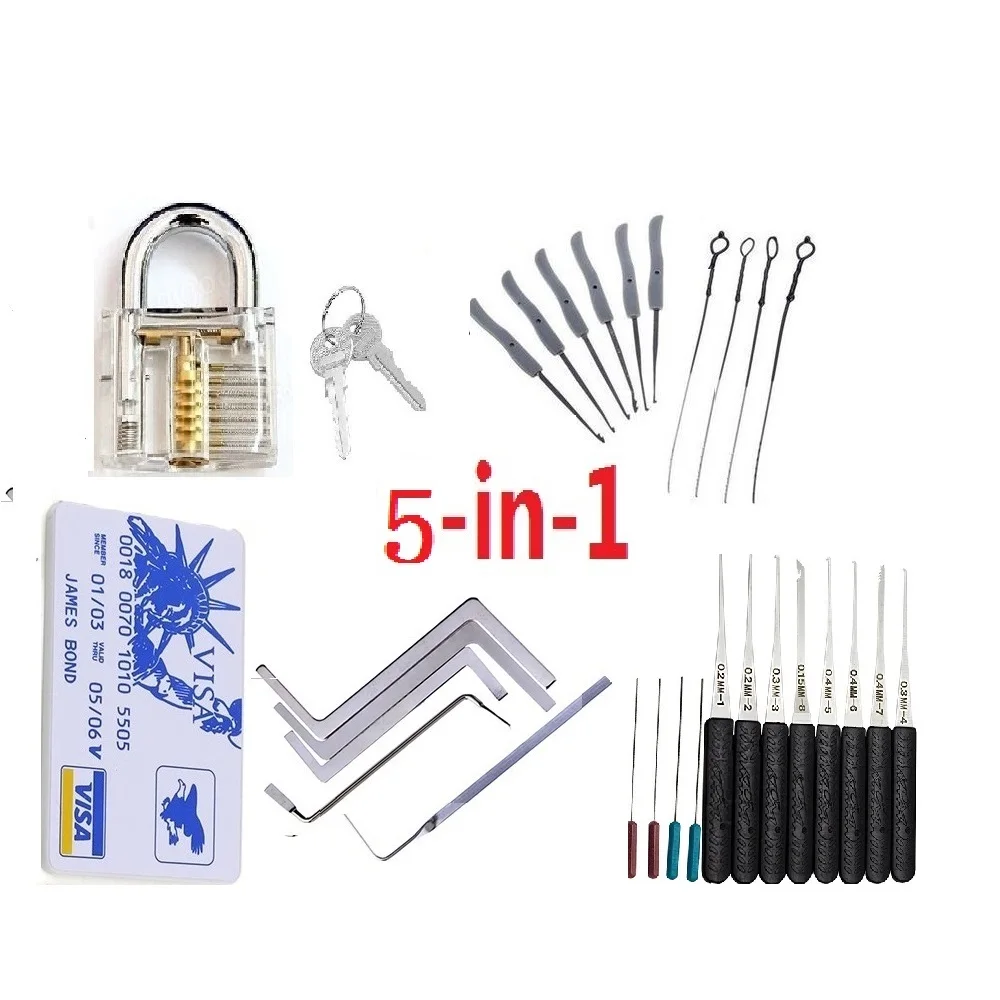 5 in 1 Locksmith Supplies Hand Tools Lock Pick Set Row Tension Wrench Tool Broken Key Auto Extractor