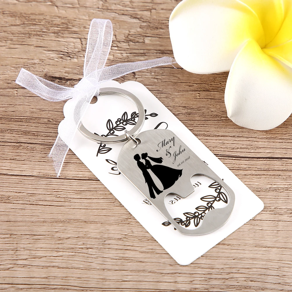 Custom Name and Date Bottle Opener Key Chain Fashion Stainless Steel Party Favor Keychain