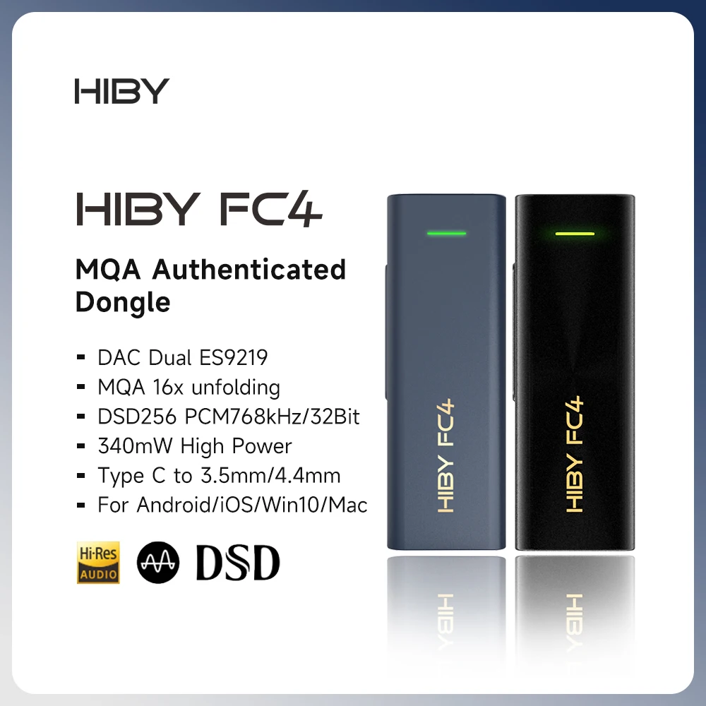 HiBy FC4 MQA 16X Dongle Type C USB DAC Audio HiFi Decoder Hoofdtelefoonversterker DSD256 ES9219 voor Android iOS Win10 Mac Gelui