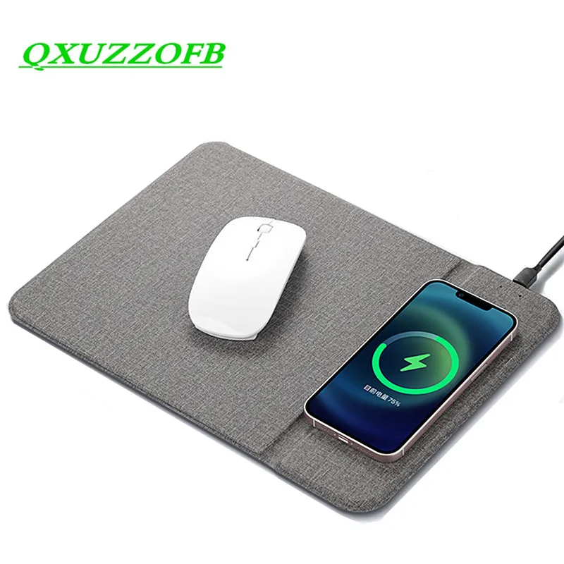 PU Couro Mouse Pad com Qi Pad de Carregamento Sem Fio, Esteira Suporte Do Telefone para Xiaomi,