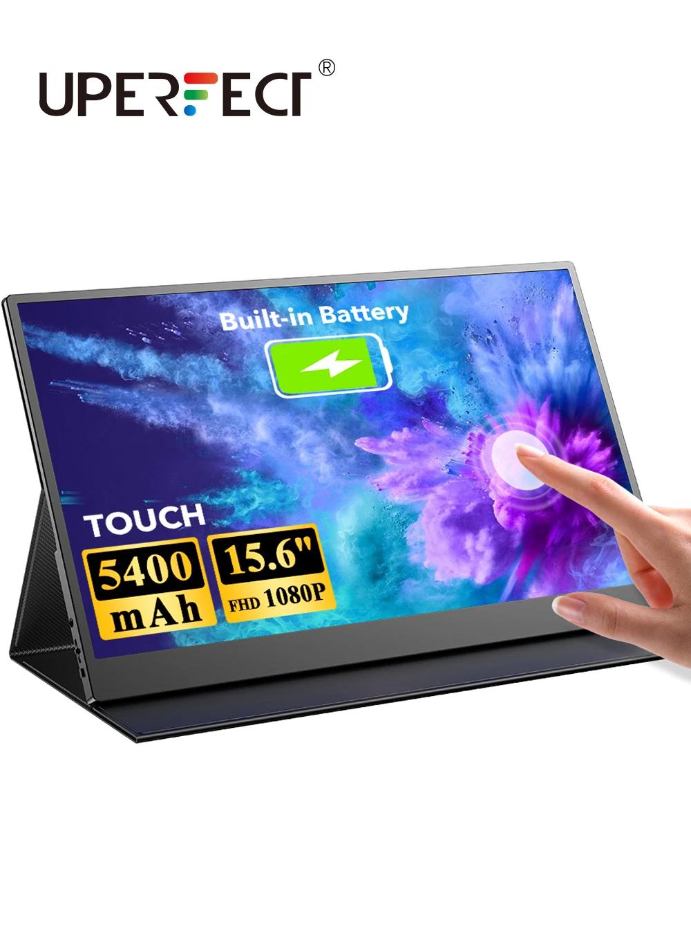 Monitor portátil de tela sensível ao toque de 15.6 polegadas com bateria 5400 mah hdr fhd 1080 p ips