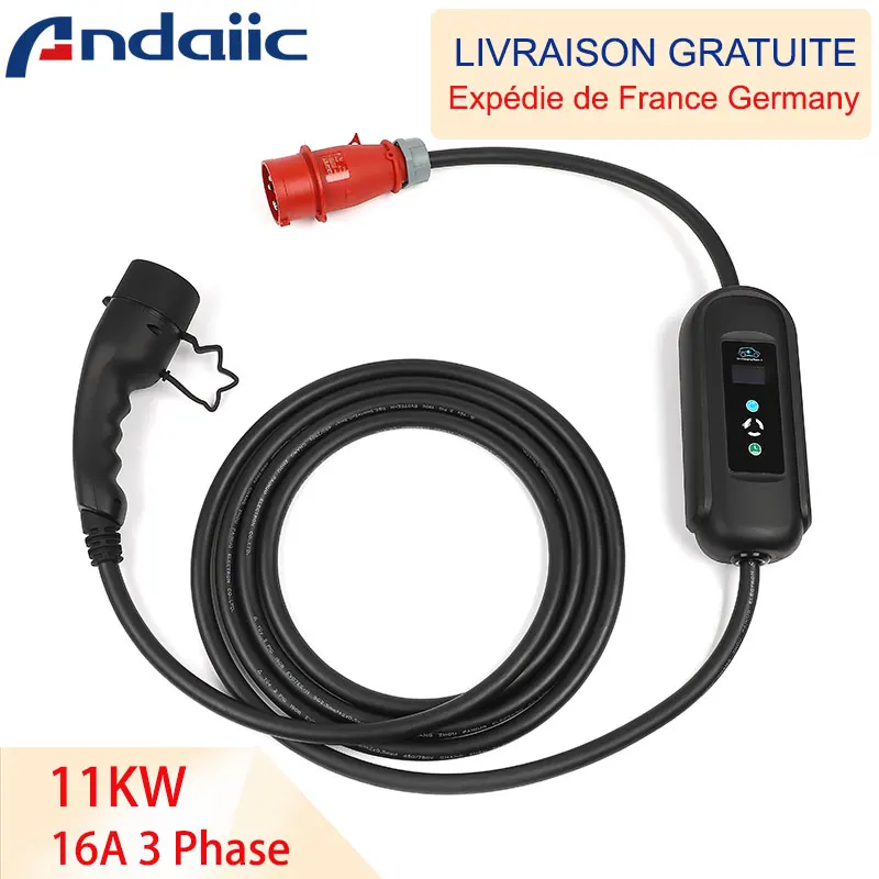 15 meter 10M 5 M EV Ladegerät 3 Phase 11KW Typ 2 16A Schnelle Lade Lange Kabel Strom Einstellbar CE