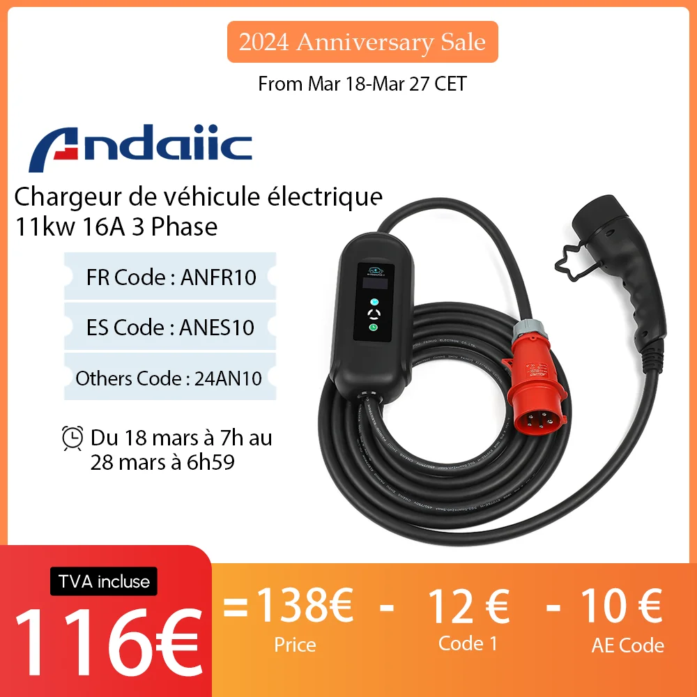 11KW 16A Type2 EV Tragbare Ladegerät EVSE Lade Box Elektrische Auto Ladegerät CEE Stecker