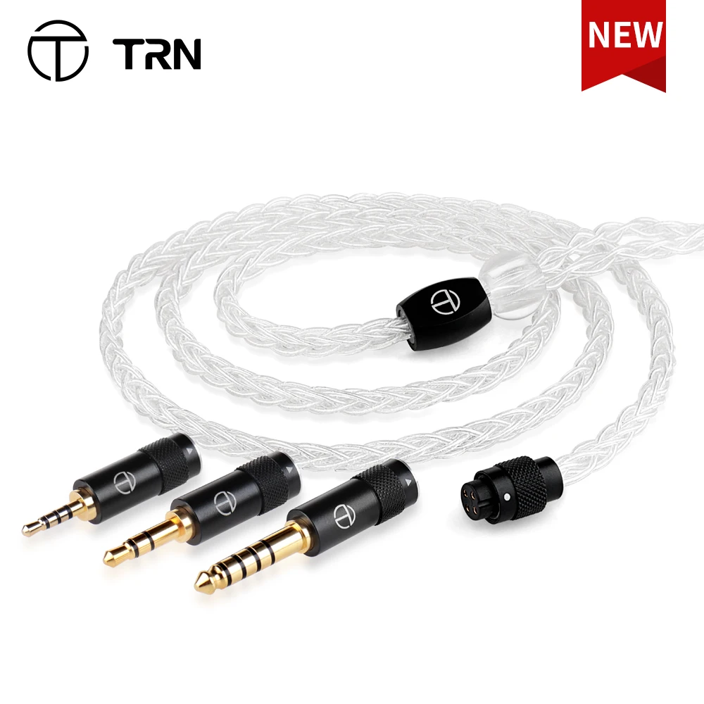TRN-Cabo de Prata Pura para Fones de Ouvido, T3 Pro, Núcleo 8, 2.5mm, 3.5mm, 4.4mm, MMCX, Conector