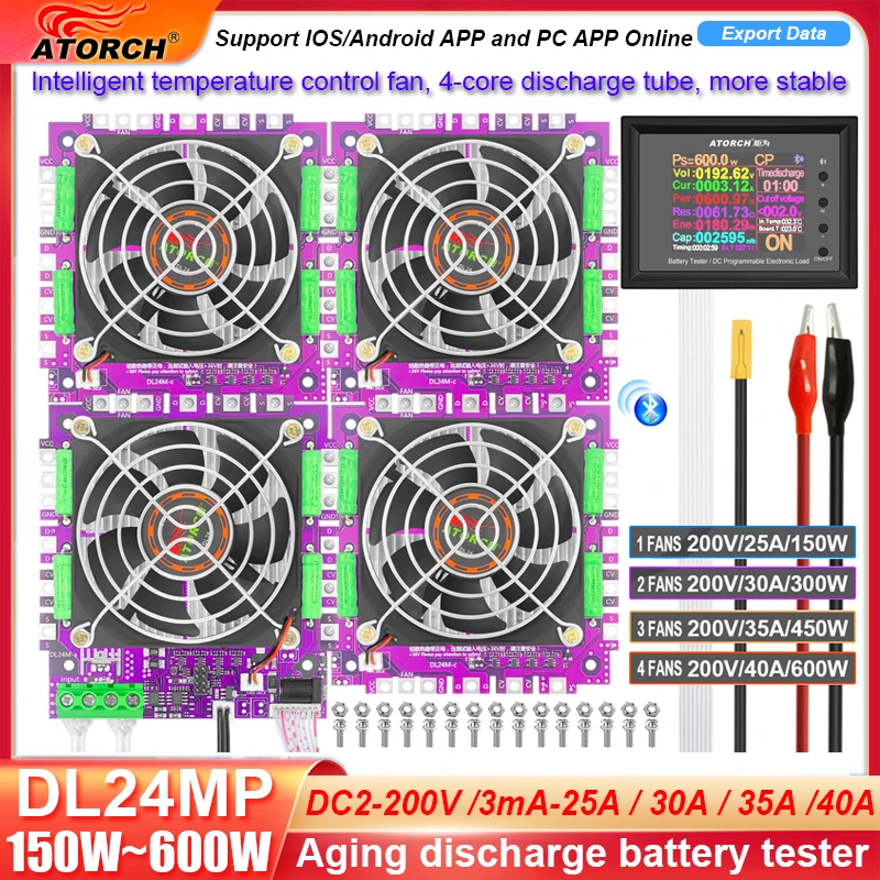 DL24MP 600W Car Power Electronic Load Voltage Indicator Battery Tester 18650 Pack Capacity Monitor