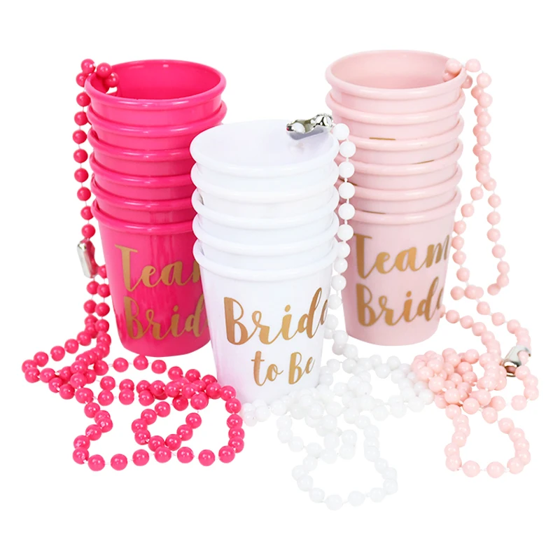 Team Bride Cups Bride To Be Plastic Shot Glasses Necklace Beads Drinking Cup Wedding Bridal Shower