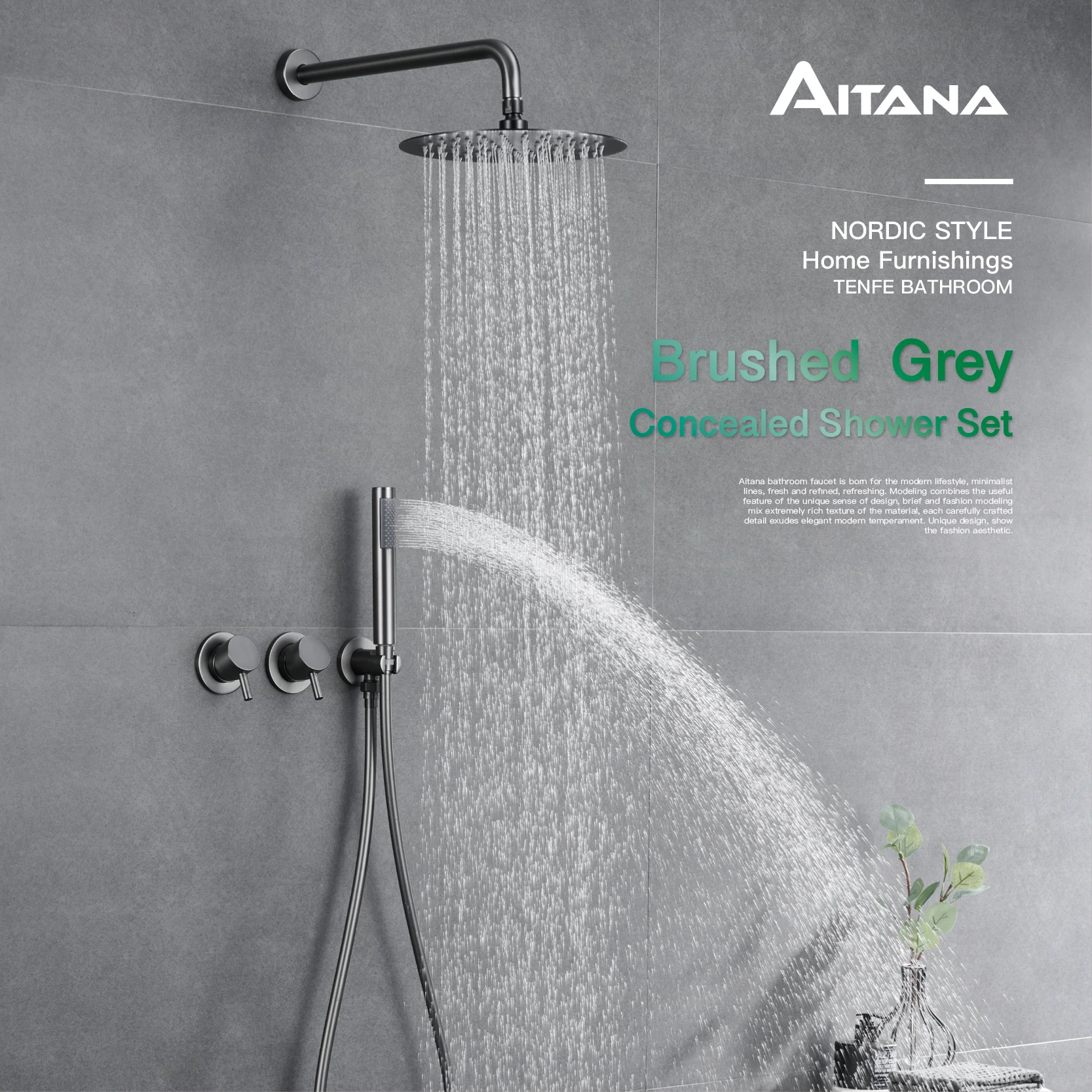 Black bathroom shower system, simple wall hanging design, double handle, double control, two