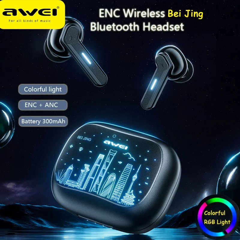 Awei-T53 TWS Fones De Ouvido Bluetooth  Auscultadores Sem Fio De Jogos  Chamada De Redução De Ruído