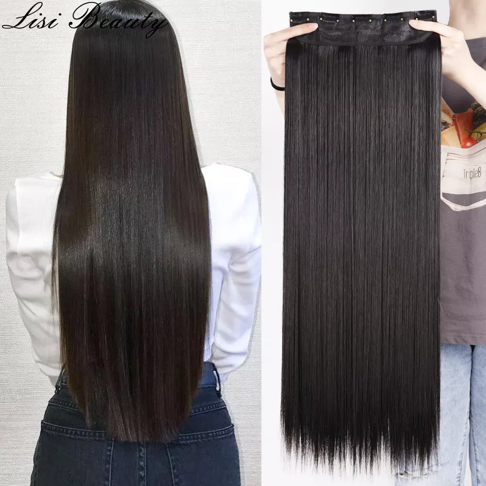 Synthetic 5 Clip In Hair Extensions Long Straight Hairstyle Hairpiece Black Brown Blonde 80CM