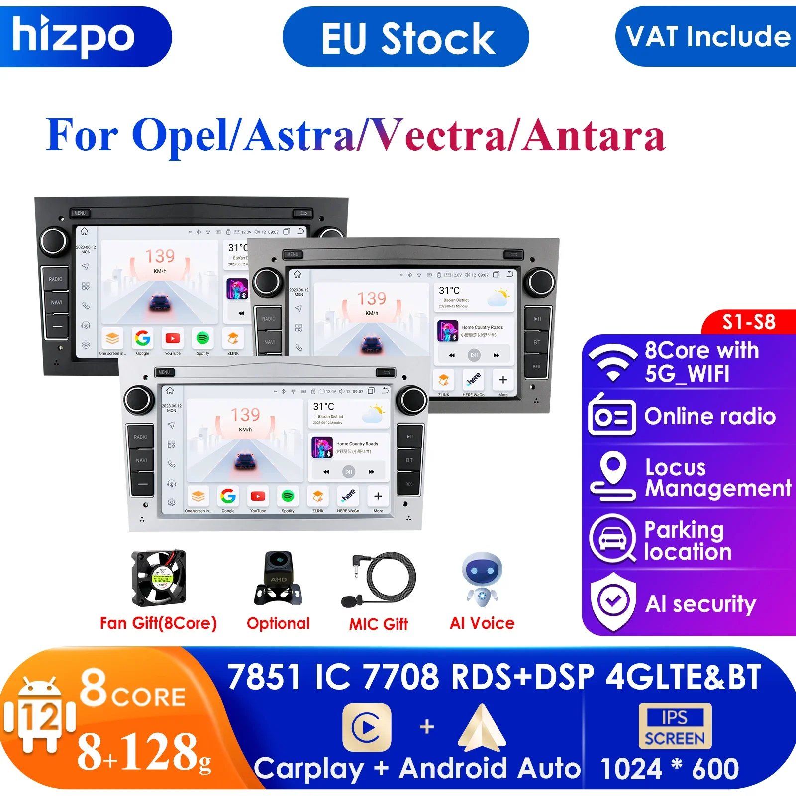 64G 4G-LTE Android 2 Din Car GPS Player for Opel Astra H J 2004 Vectra Vauxhall Antara Zafira Corsa