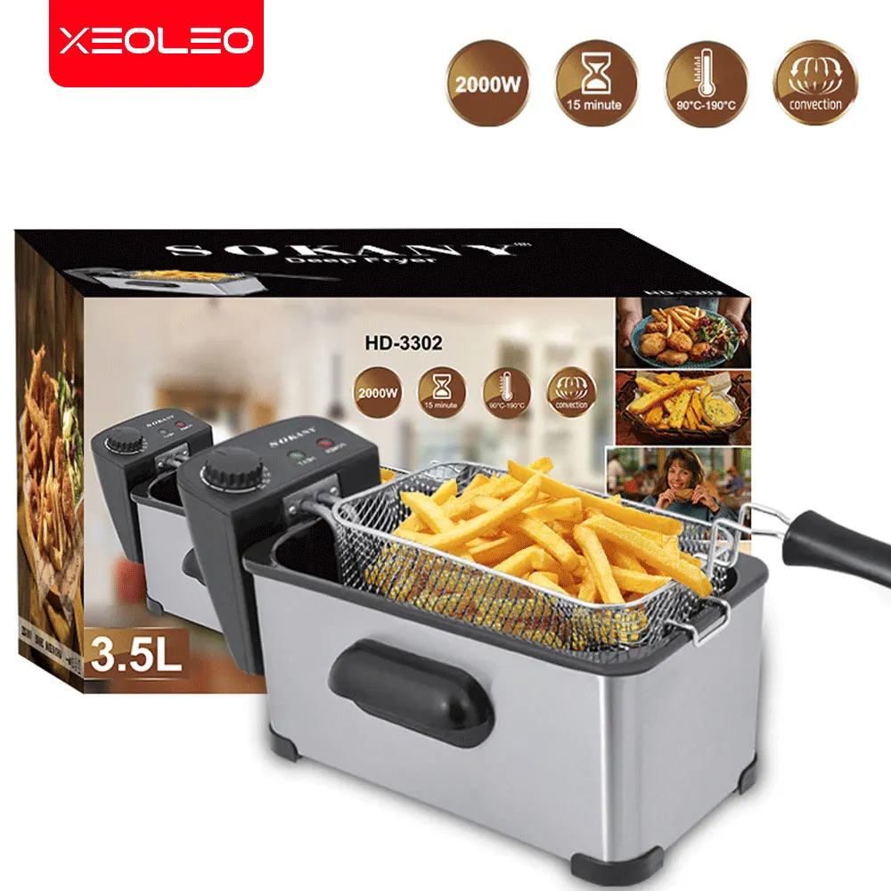 XEOLEO-Fritadeira Elétrica, French Fries Maker, Máquina De Aço Inoxidável, Asas De Frango, Baquetas,